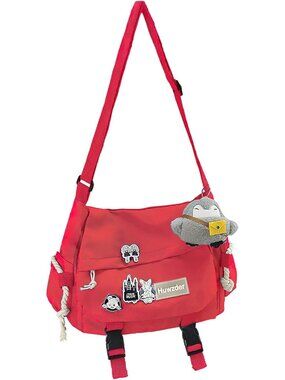 Women's Red Zipper Cute Pins Aesthetic Shoulder Crossbody Bag